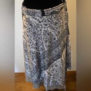 Reversible Layered Floral Silkblend Wrap Skirt Blue and Beige Size XL